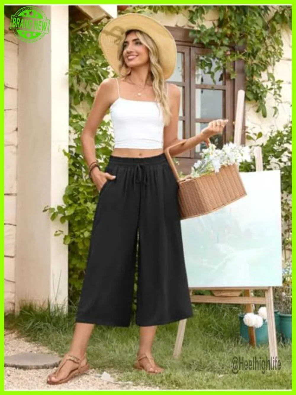 Wide Leg Palazzo Cropped Pants | Dressy Casual Culottes with Pockets